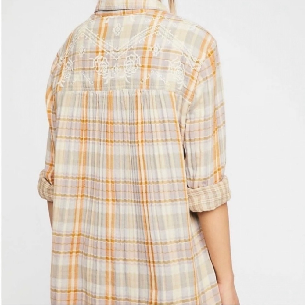 FREE PEOPLE Magical Plaid Yellow Embroidered Shirt - Picture 4 of 10